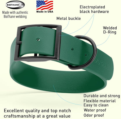 Dogline Biothane Waterproof Dog Collar Strong Coated Nylon Webbing with Black Hardware Odor- Proof