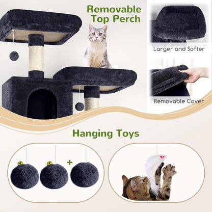 Globlazer Cat Tree Tower, 76-Inch Extra Tall Multi-Level Cat Furniture with Cozy Condos, Hammock
