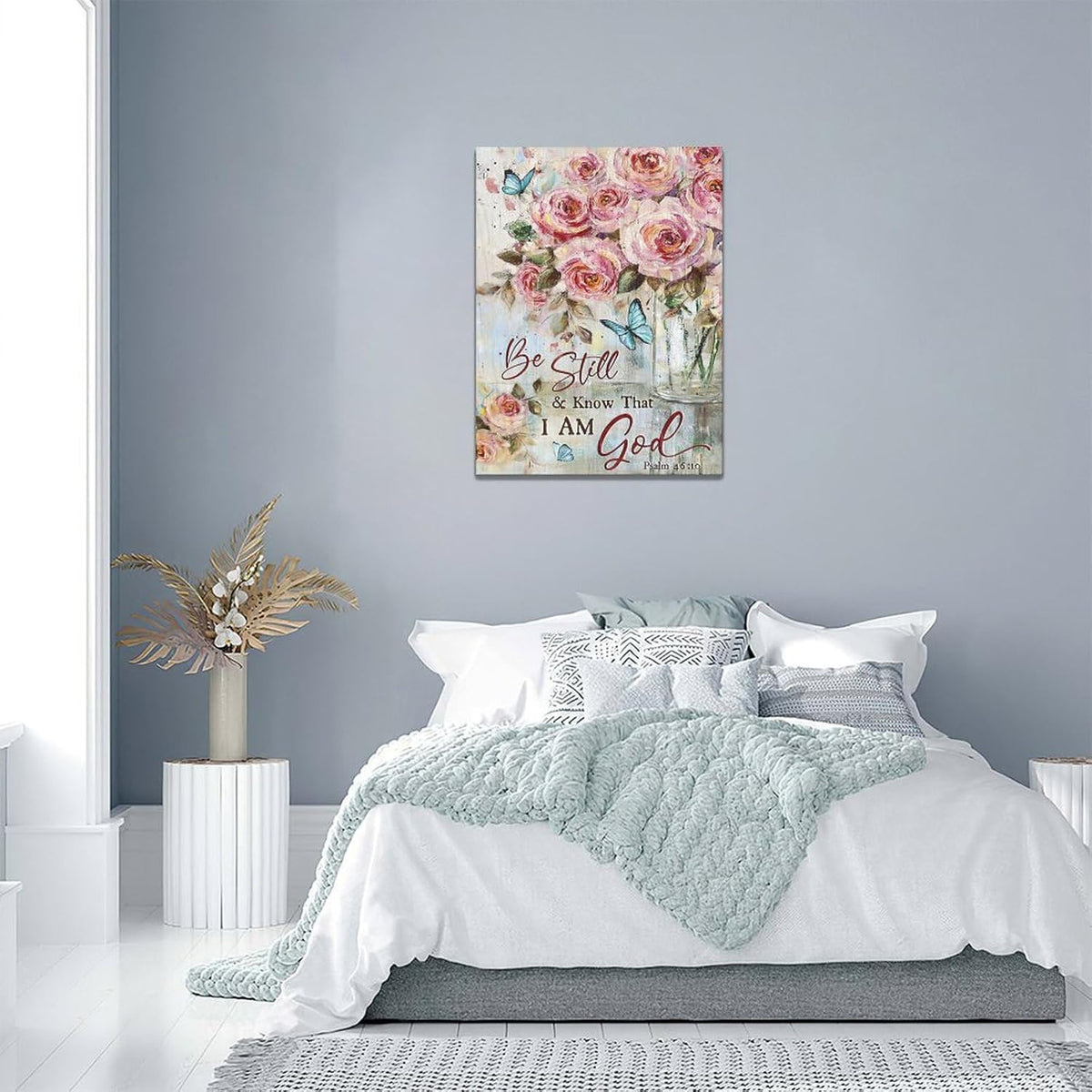 Farmhouse Rose Wall Art Christian Scripture Pictures Pink Rose Wall Decor Rustic Floral Butterfly