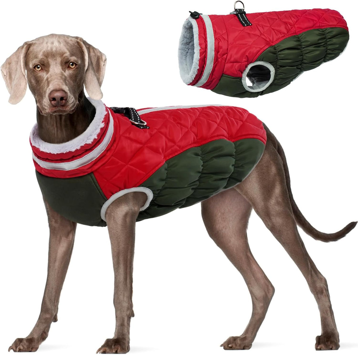 FUAMEY Dog Coat for Large Dogs,Waterproof Dog Winter Jacket with Harness Built in Puppy Cold