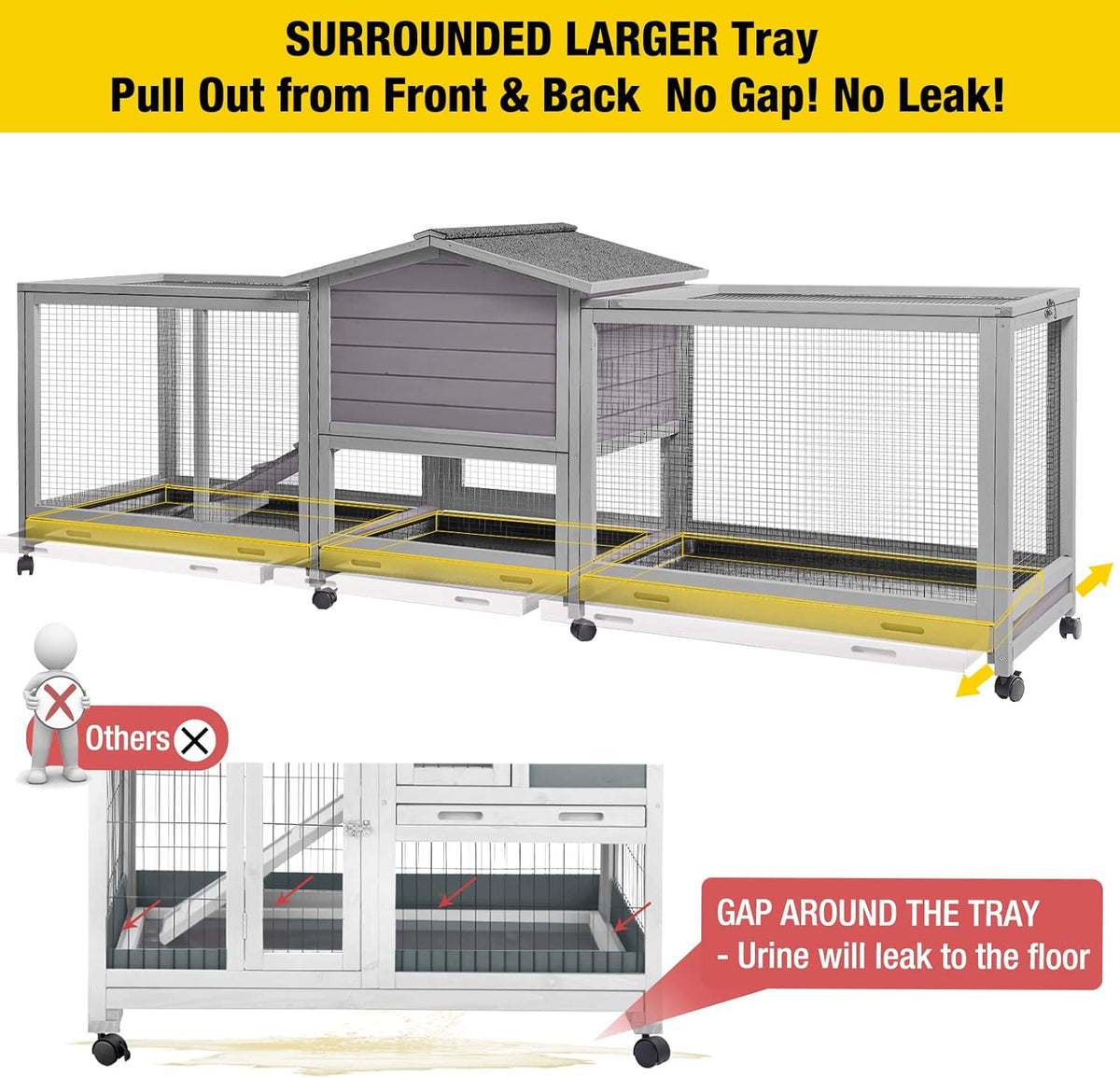 Aivituvin Rabbit Hutch 93.7" Large Rabbit Cage Indoor Outdoor Guinea Pig Cage Chicken Coop on