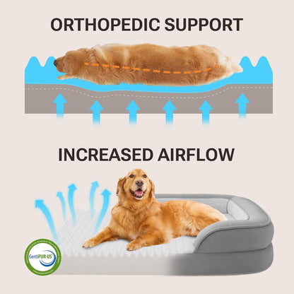 Soft Touch Orthopedic XL Dog Bed for Large Dogs with Faux Fur Top, Waterproof Pet Couch Bed with