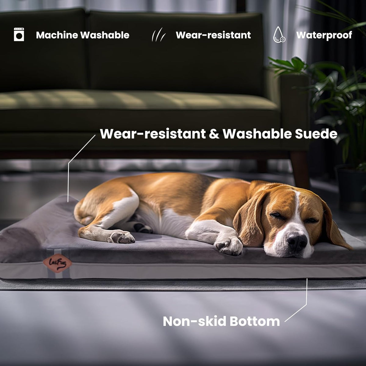 Laifug Orthopedic Memory Foam Extra Large Dog Bed with Pillow and Durable Water Proof Liner &