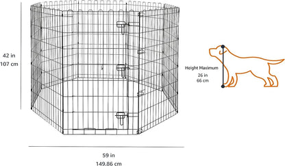 Amazon Basics Foldable Octagonal Metal Exercise Dog Playpen - Indoor/Outdoor, Single Door, Large (8