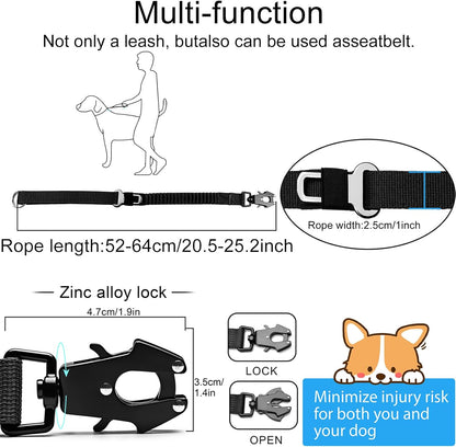 20” Strong Short Leash for Dog, Heavy Duty Bungee Dogs Leash with Padded Handle Car Seatbelt, Small