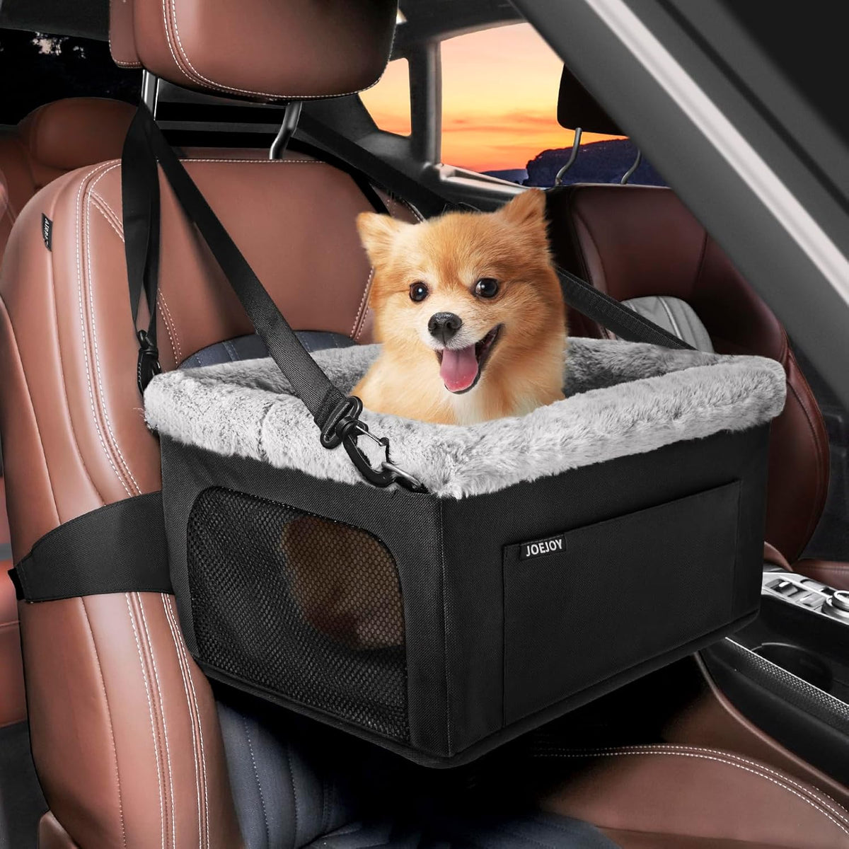 JOEJOY Deluxe Dog Booster Seat with Sturdy Metal Frame and Safety Leash for Small Pets up to 20 lbs