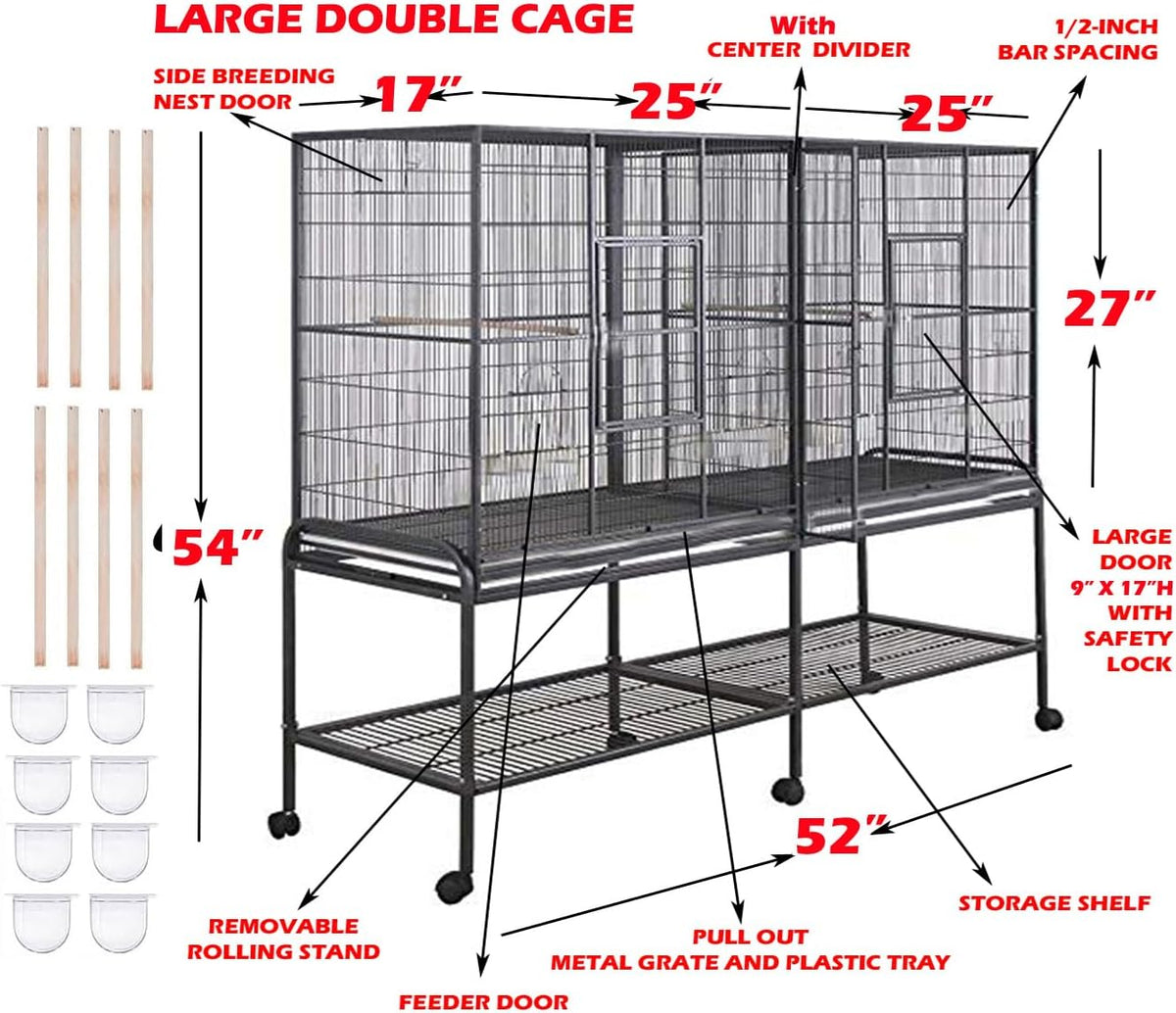 Large Double Birdhouse Treehouse Bird Flight Center Divider Cage with Side Breeding Nest Doors