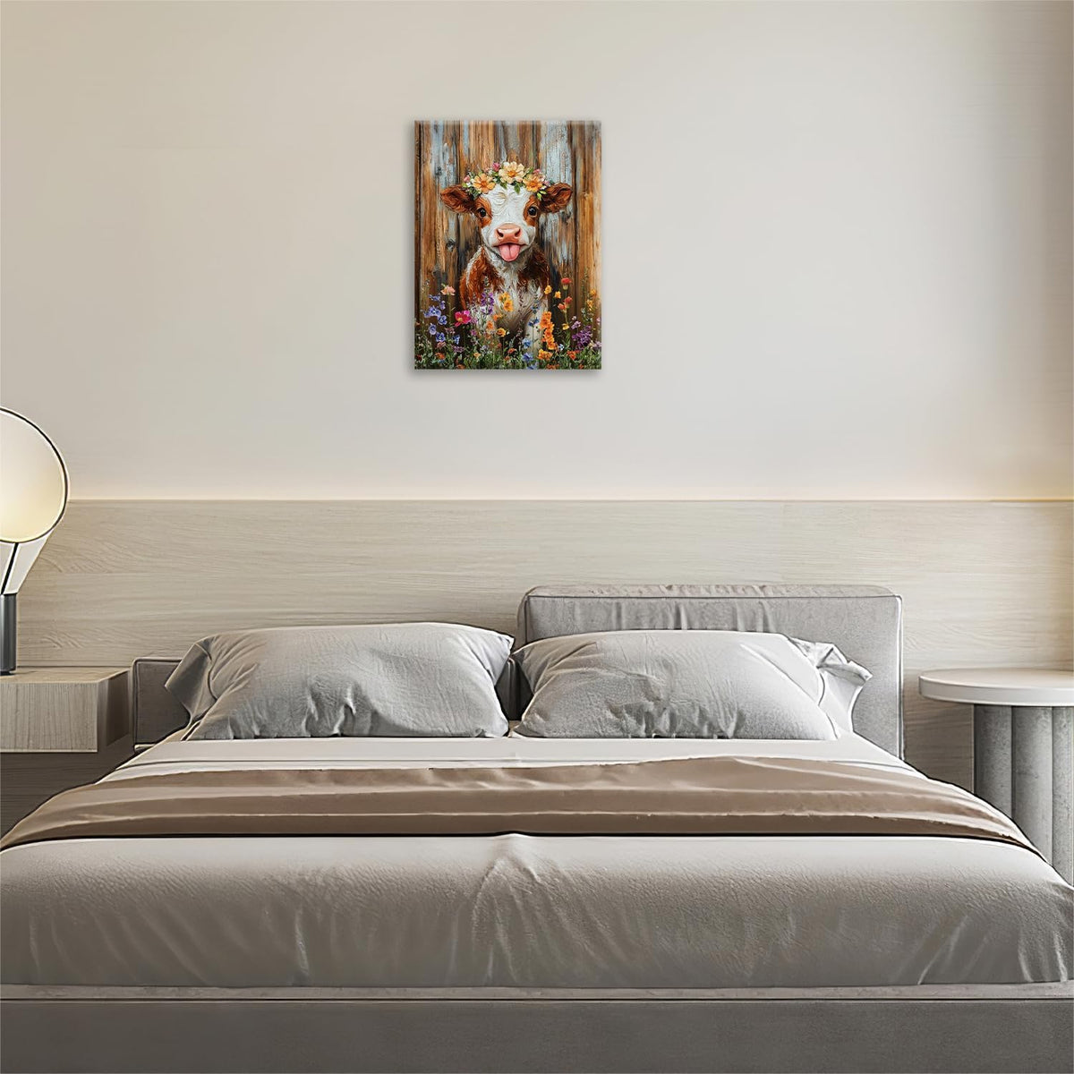 Funny Cow Bathroom Pictures Wall Art, Rustic Brown Cute Cow Bathroom Wall Decor, Farmhouse Floral