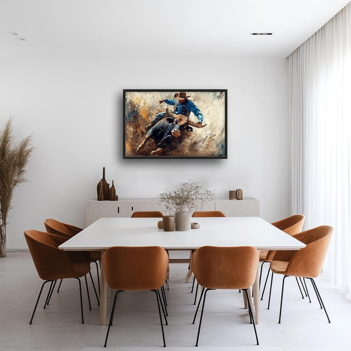 Framed Large Western Cowboy Wall Art, Oversized Rustic Cow Wall Decor for Living Room, Dusty Canvas