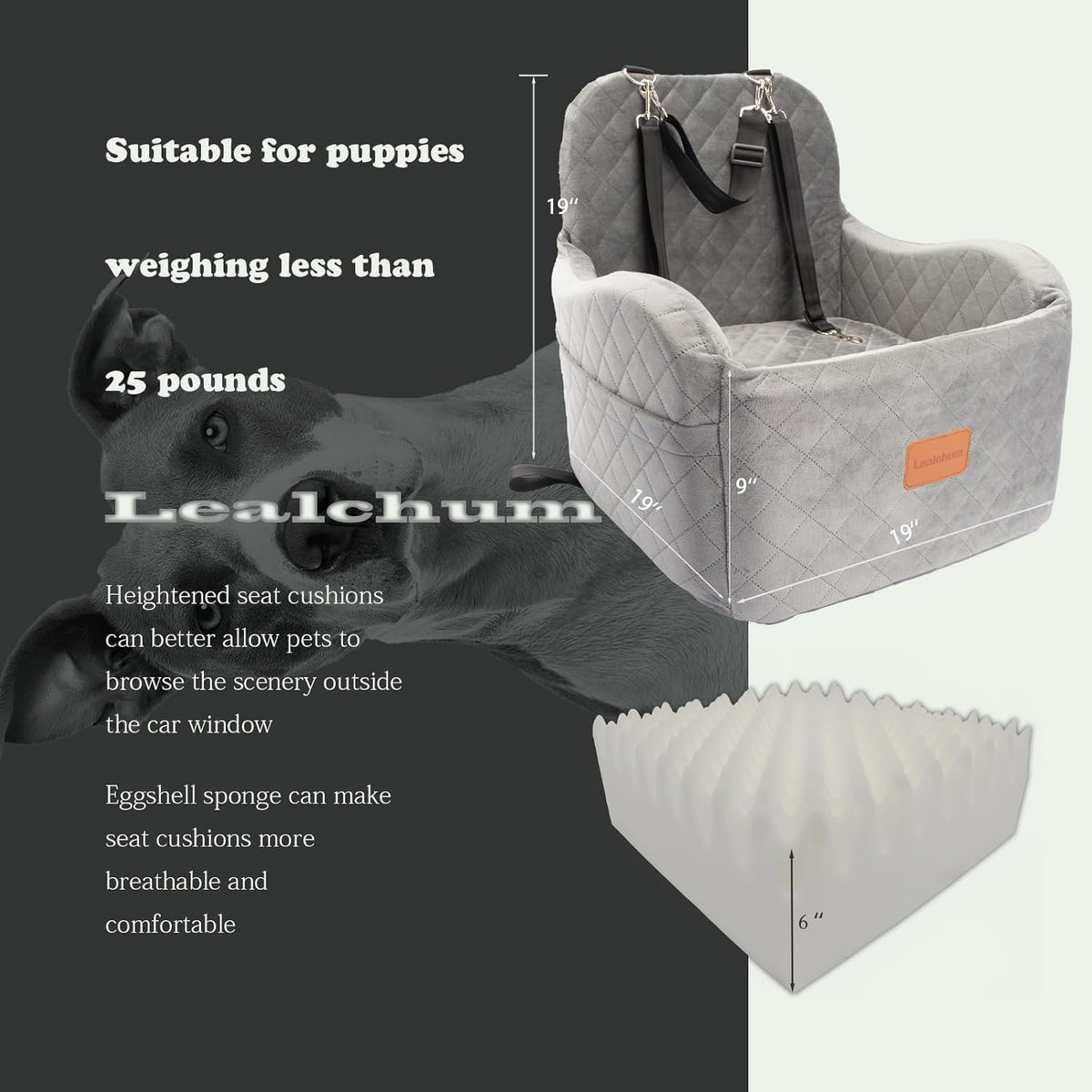 Dog Booster Car Seat for Small/Medium Dogs Up to 35lbs,Ultra Soft Fabric Covered,6in Elevated