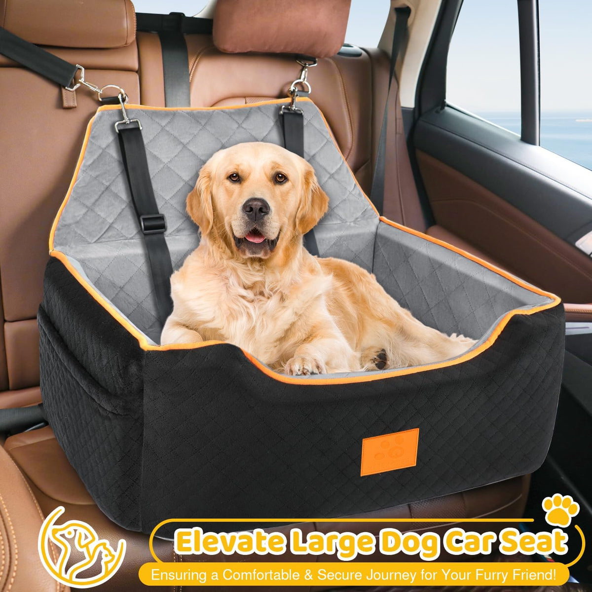 Dog Car Seat for Large/Medium Dog, Booster Seat for Dogs Under 55Lbs or 2 Small, Detachable and
