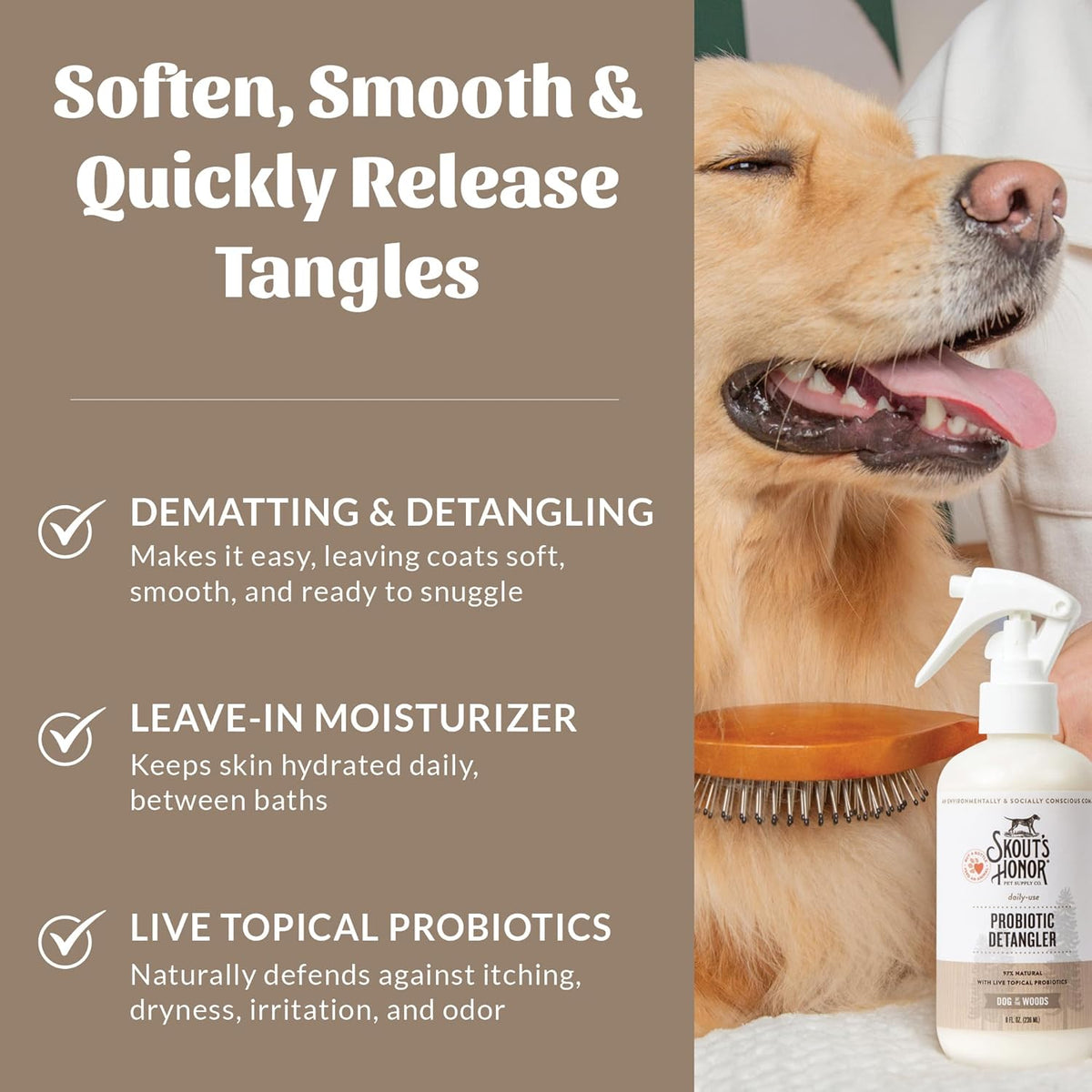 Skout's Honor Pet Detangler Spray - Hydrating & Conditioning with Avocado Oil & Probiotics, 97%