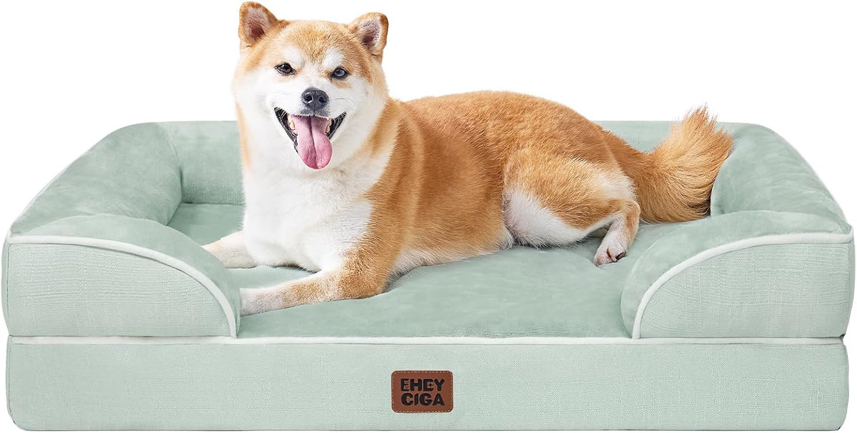 EHEYCIGA Orthopedic Large Dog Bed, Waterproof Memory Foam, Non-Slip Bottom, Sage Green, 36"L x 27"W