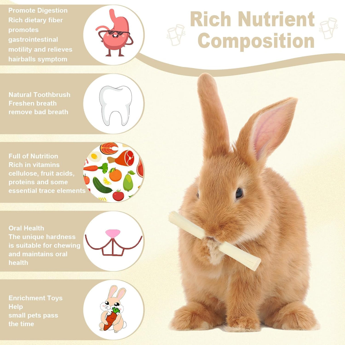 900g Sweet Bamboo Chew Sticks for Rabbits, Chinchilla Rabbit Toys Guinea Pig Chews Sticks, Natural