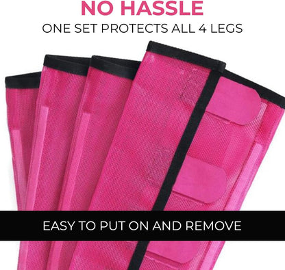 Mesh Horse Fly Boots Set of 4，Adjustable and Universal Loose Fitting & Non-Slip Horse Fly Leggings