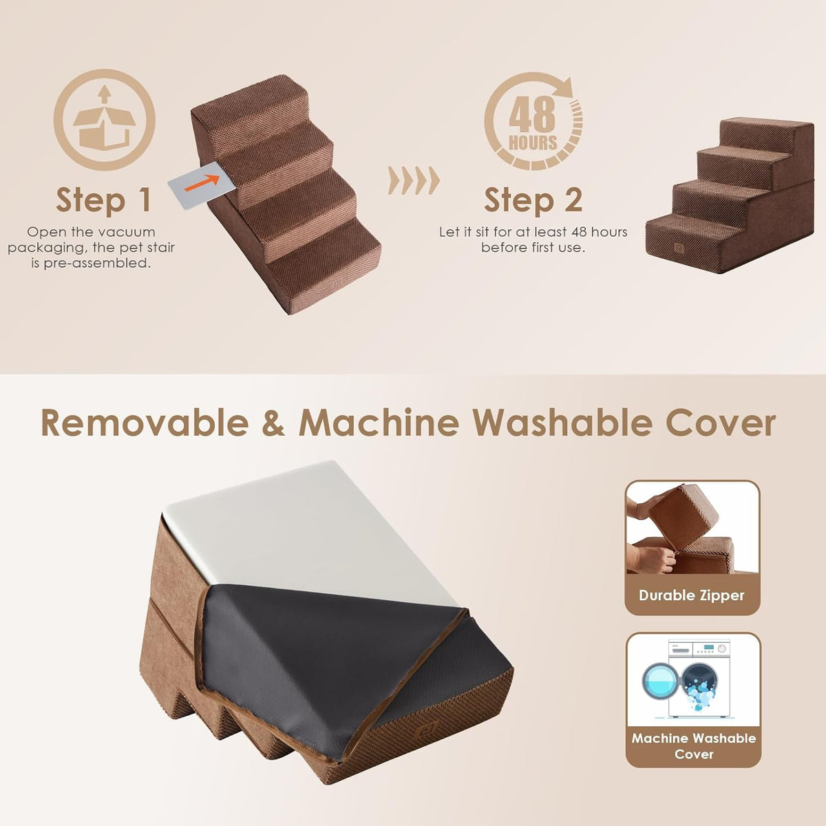 EHEYCIGA Dog Stairs for Bed 18" H, 4-Step Dog Steps for High Bed, Pet Steps for Small Dogs and