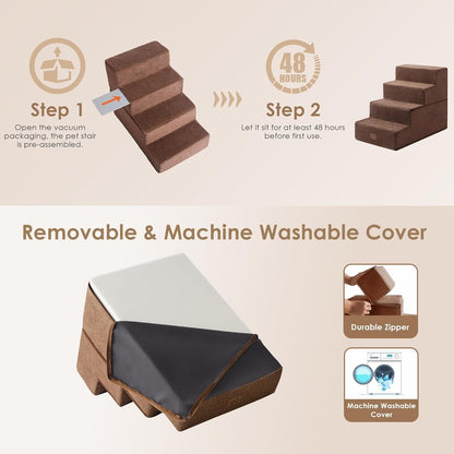 EHEYCIGA Dog Stairs for Bed 18" H, 4-Step Dog Steps for High Bed, Pet Steps for Small Dogs and