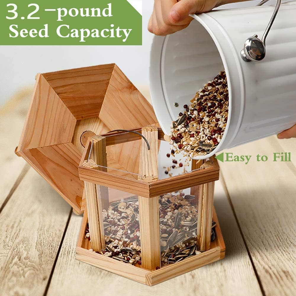 Solution4Patio Bird Feeder for Outdoors - USA Cedar Hexagon Gazebo Bird Feeders with Vented Mesh