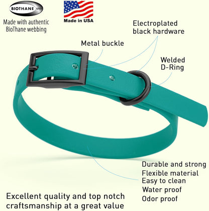 Dogline Biothane Waterproof Dog Collar Strong Coated Nylon Webbing with Black Hardware Odor- Proof