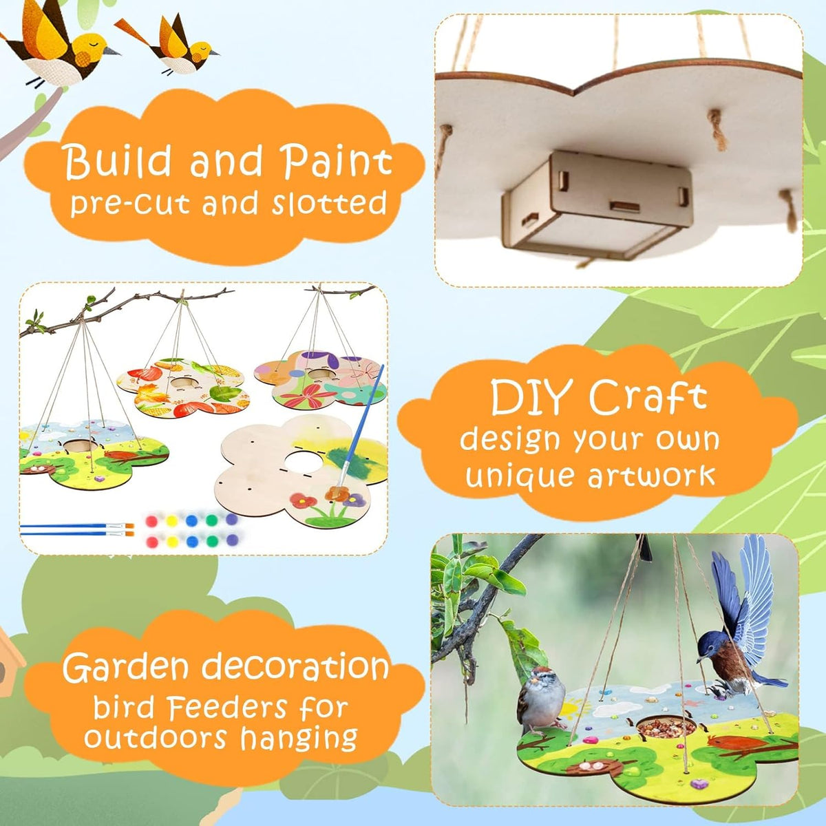 12 Pack Bird Feeder Craft Kits for Kids Ages 3-5 4-8 8-12, DIY Wooden Art Painting Outdoor Bulk