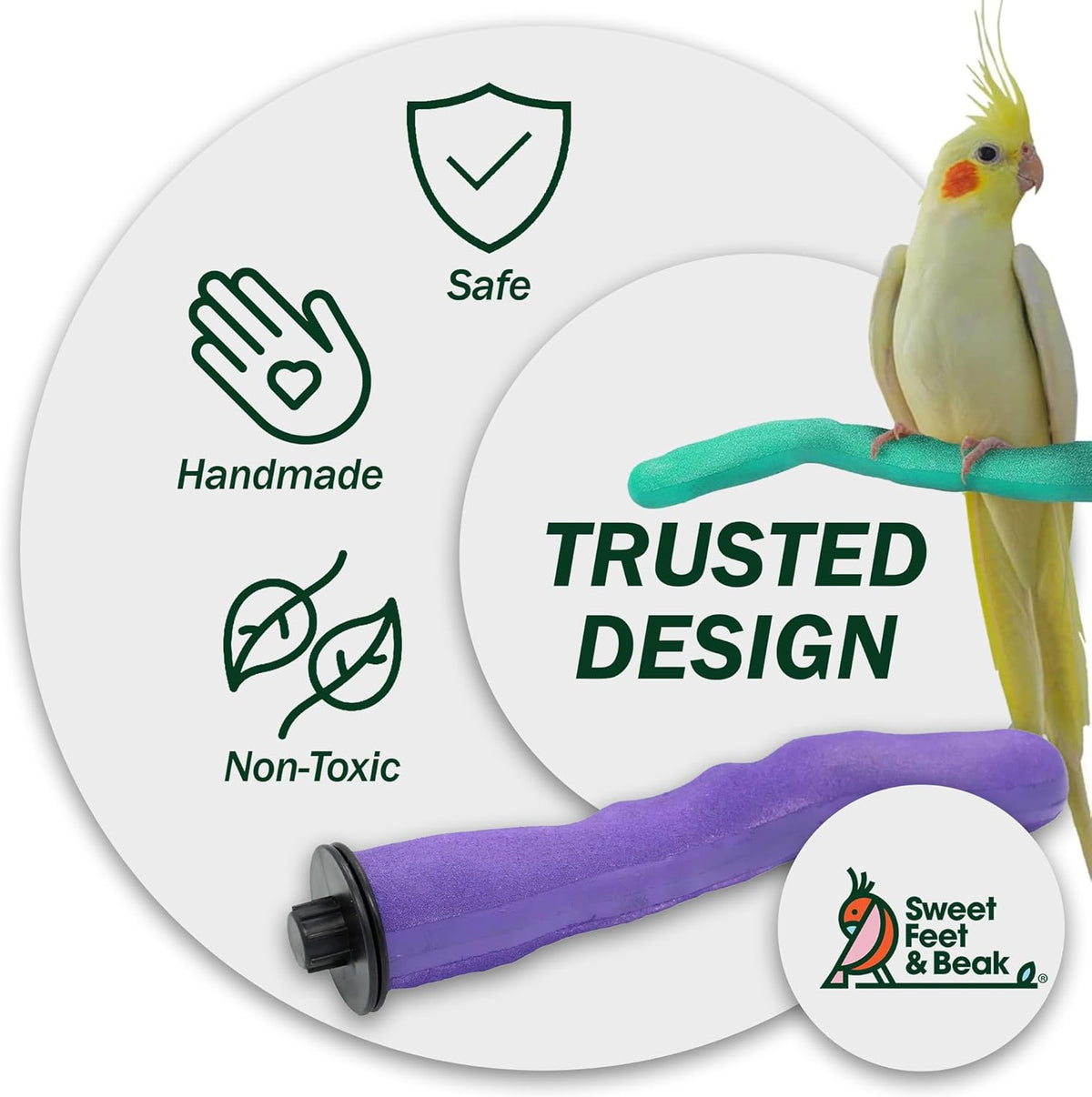 Sweet Feet & Beak Safety Pumice Bird Perch, Large 1-1/2" X 12", Purple - Lightweight Grinding Bird