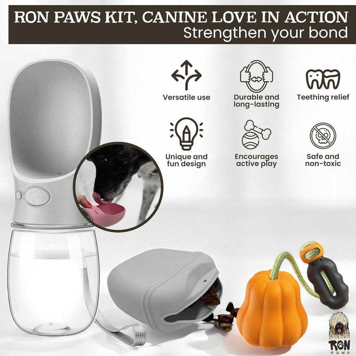 Ultimate Dog Walk & Train Kit - Silicone Dog Treat Pouch - Tug Ball - Portable Water Bottle for