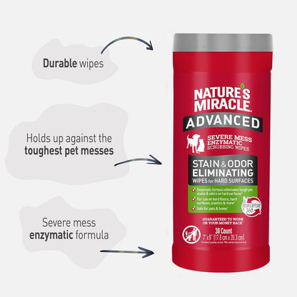 Nature’s Miracle Advanced Stain And Odor Eliminating Wipes for Hard Surfaces, 30 Count, Enzymatic