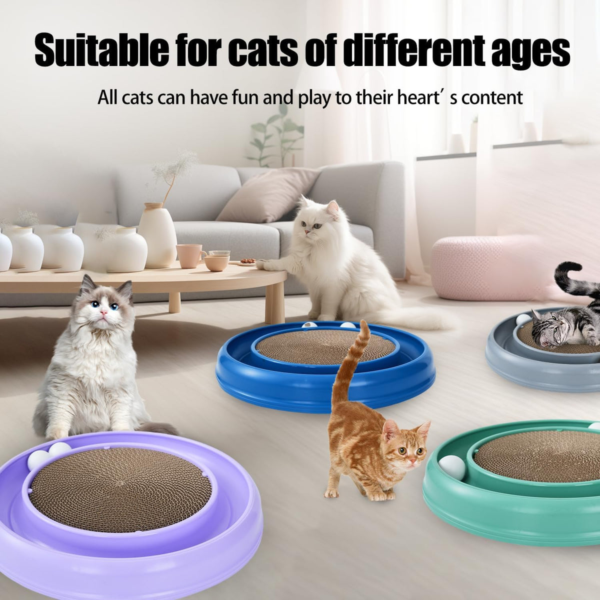 Interactive Cat Scratcher with Two Rotating Balls,Durable Scratch Pad for Indoor Play,Cardboard Cat