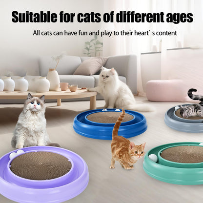 Interactive Cat Scratcher with Two Rotating Balls,Durable Scratch Pad for Indoor Play,Cardboard Cat