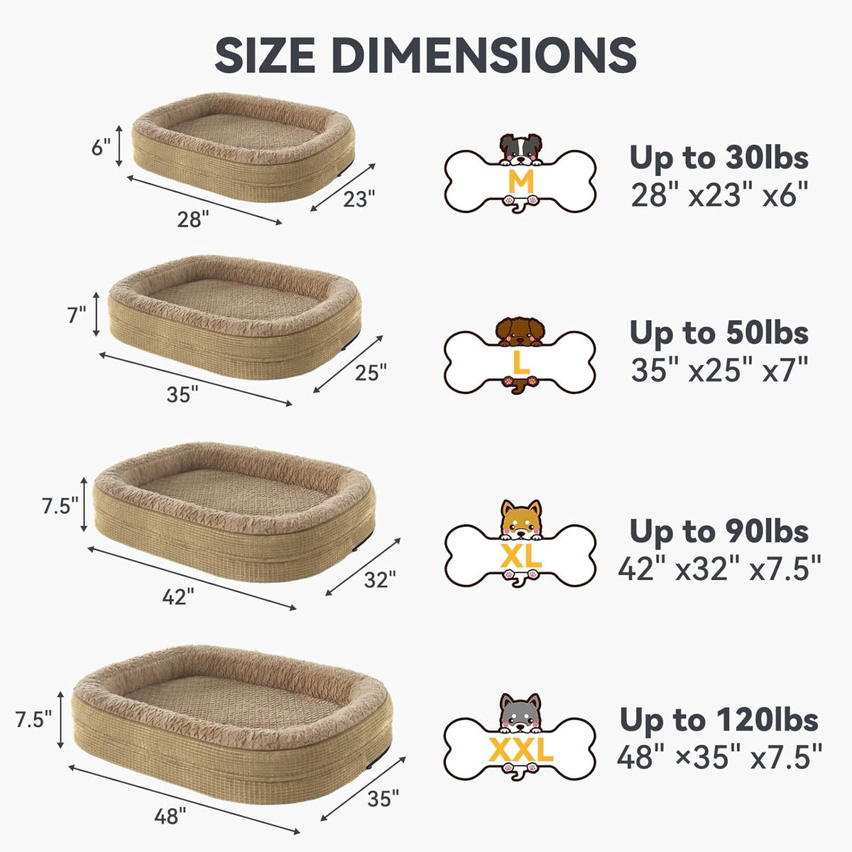 JOEJOY Orthopedic Dog Beds Large Sized Dog, Egg-Crate Memory Foam Pet Couch Bed with Bolster Sides