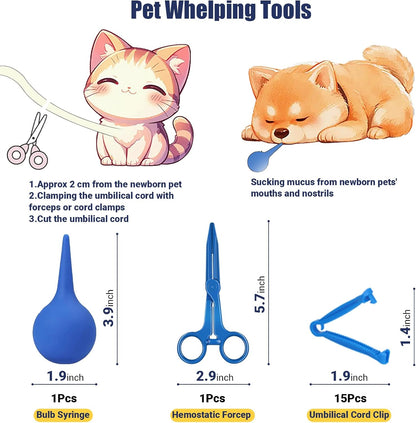 Puppy Kitten Whelping Kit, Newborn Dogs Cats Pet Whelping Kit with 6P Record Keeping Charts, 15P