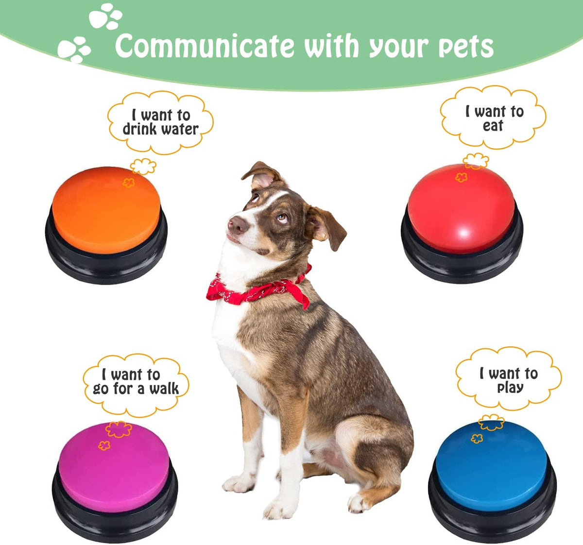FINEST+ Voice Recording Button for Communication Pet Training Buzzer, 30 Second Record&Playback Dog