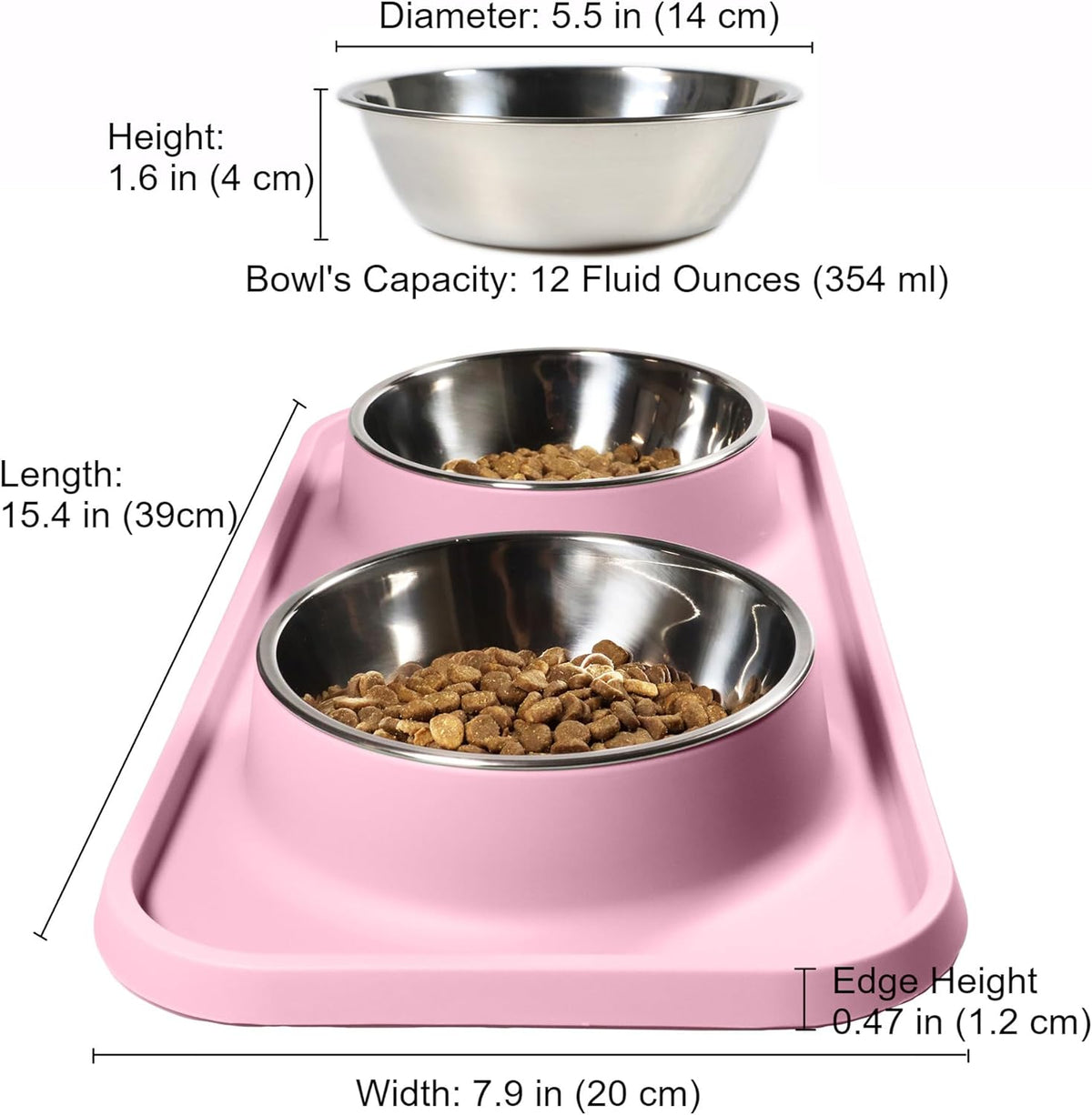 Cat Food Bowls, Cat Bowls Non-Skid and Non-Spill Silicone Pads with PP Stand, Removable Stainless