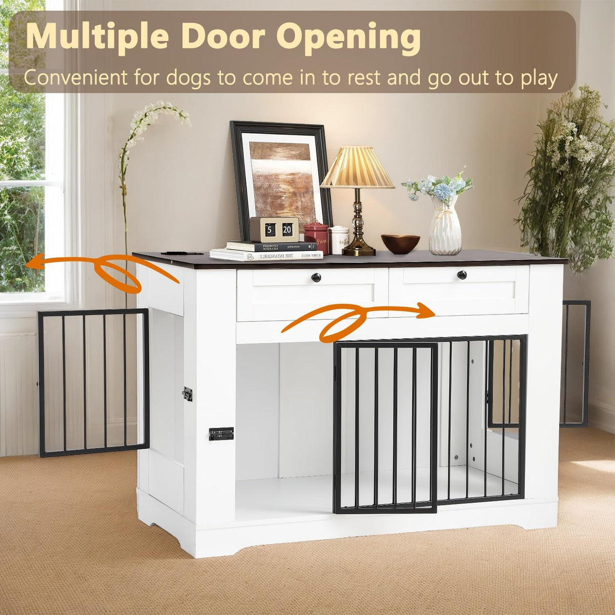 Large Dog Crate Furniture-Decorative Heavy Duty Dog Cage Indoor, Wooden Dog Cage End Table with