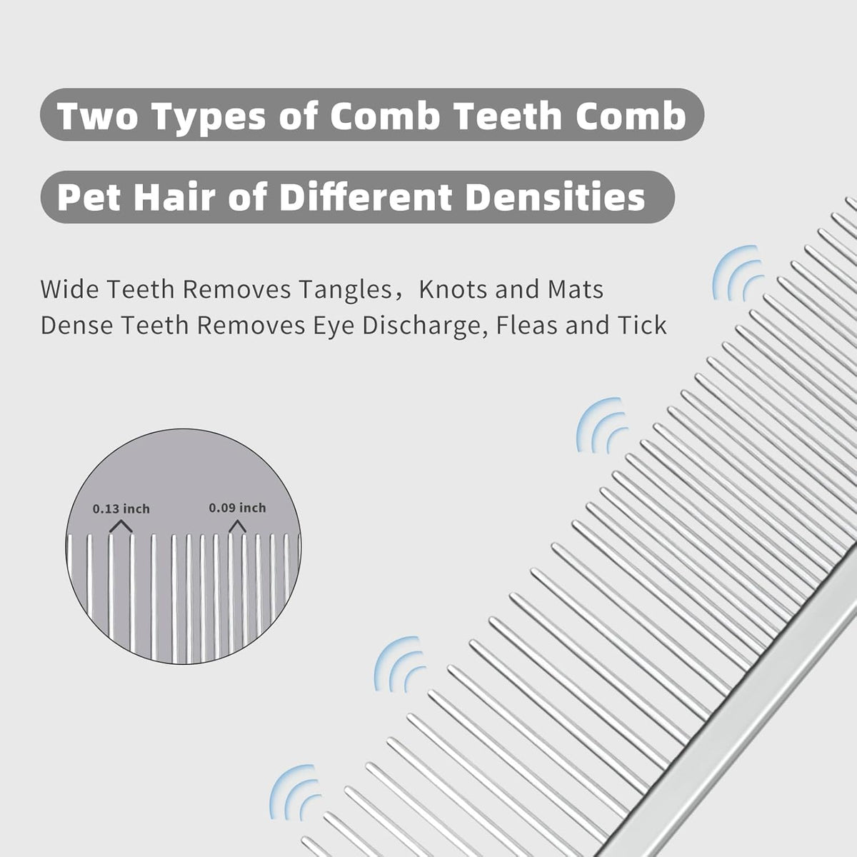 Stainless Steel Dog Comb - Cat Combs with Rounded Ends Teeth - Professional Metal Pet Grooming