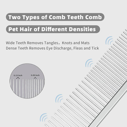 Stainless Steel Dog Comb - Cat Combs with Rounded Ends Teeth - Professional Metal Pet Grooming