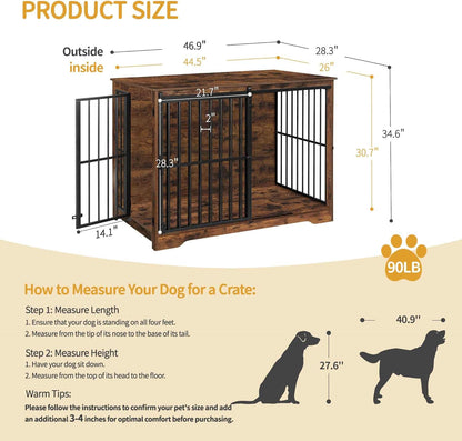 XXL Large Dog Crate Furniture, 46.9" Indoor Dog Kennel Furniture with Barn Door, Wooden Tall Dog