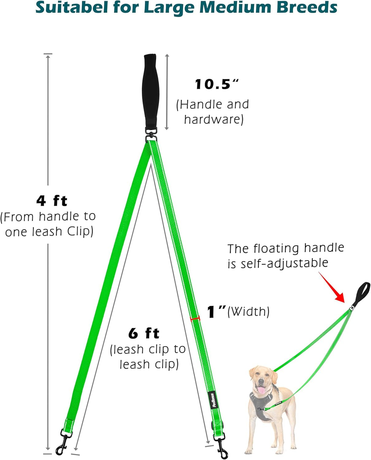 PetBonus Two Point Control Dog Leash, Works with No Pull Harnesses, No Tangle Training Leashes