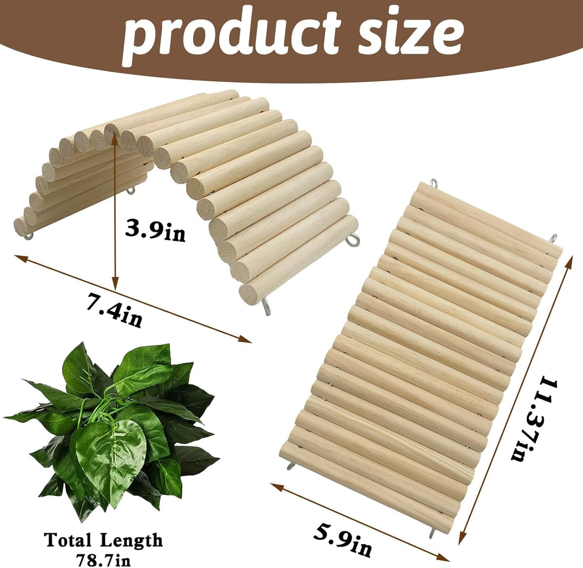 Hamiledyi 11.37 X 5.9 Inches Hides for Tortoises Wood Bendy Bridge Reptile Hide Climbing Ladder