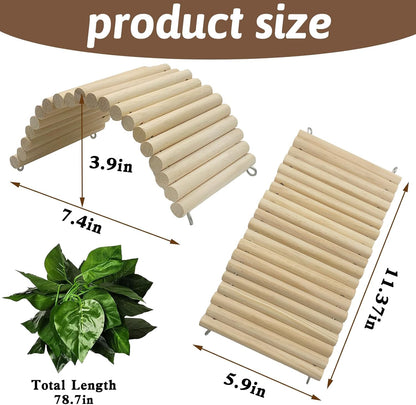 Hamiledyi 11.37 X 5.9 Inches Hides for Tortoises Wood Bendy Bridge Reptile Hide Climbing Ladder