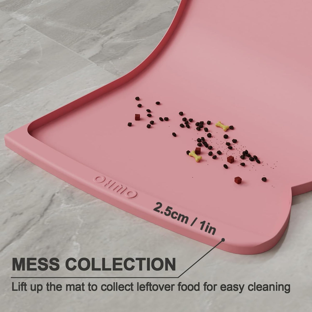 OHMO Dog Food Mat(Pink, 24 * 15'') w/Residue Collection Pocket Silicone Pet Feeding Mat for Floor