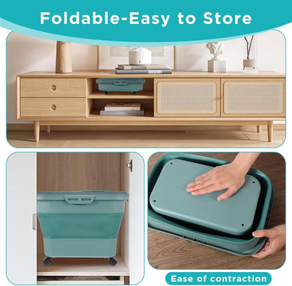 Collapsible Cat Litter Storage Bin Container with Airtight Lids, Portable Cat Litter Storage