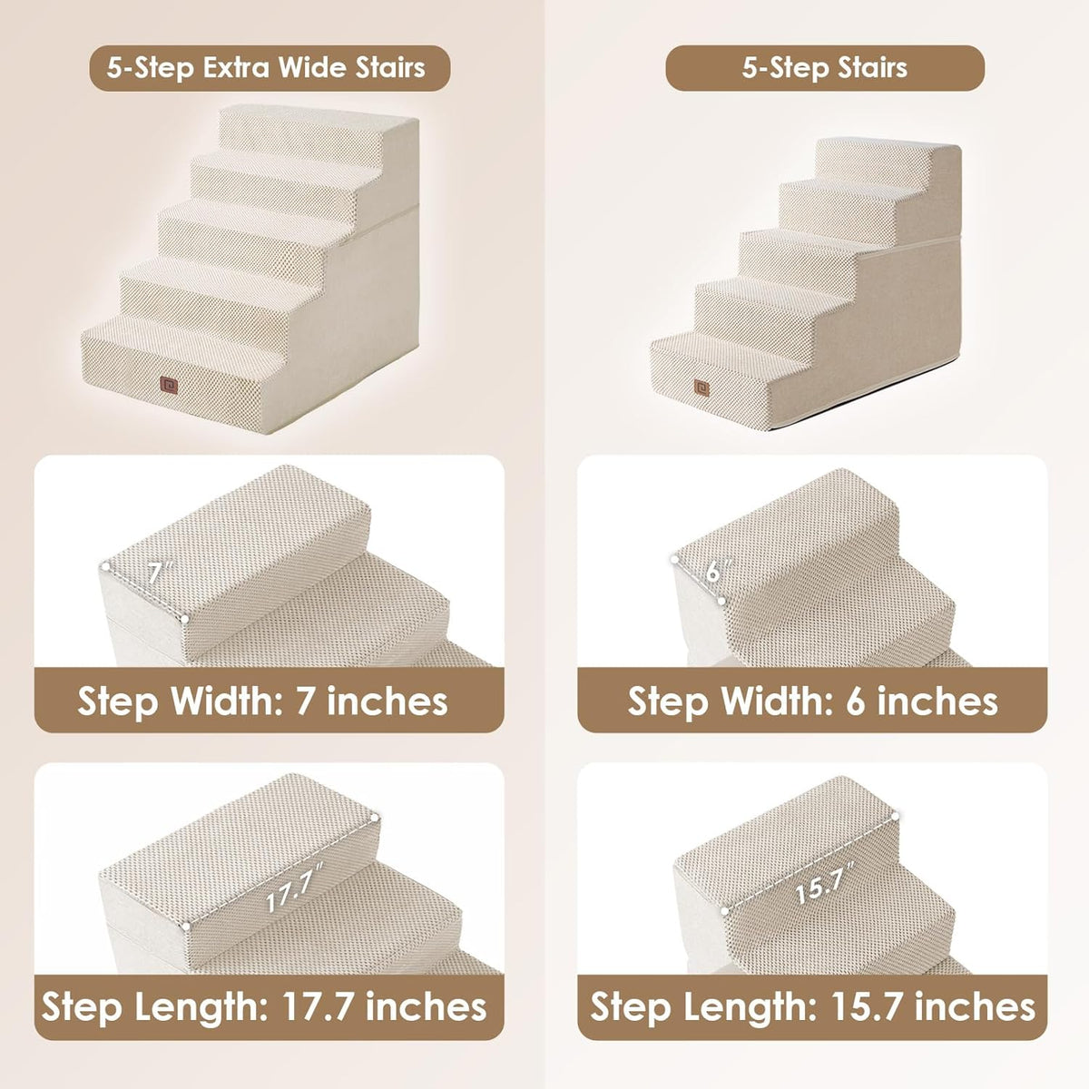 EHEYCIGA Dog Stairs for High Bed 25" H, 5-Step Extra Wide Dog Steps for Bed, Pet Steps for Small
