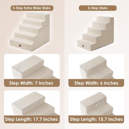 EHEYCIGA Dog Stairs for High Bed 25" H, 5-Step Extra Wide Dog Steps for Bed, Pet Steps for Small