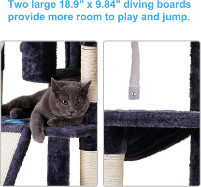 Hey-brother Cat Tree, 71 inches XL Large Cat Tower for Indoor Cats, Multi-Level Cat House with 3