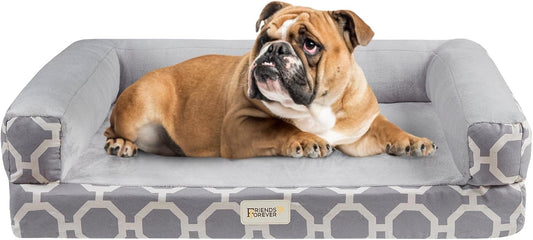 Friends Forever Harper Memory Foam Orthopedic Dog Bed, Calming Couch For Indoor Pet With Bolster