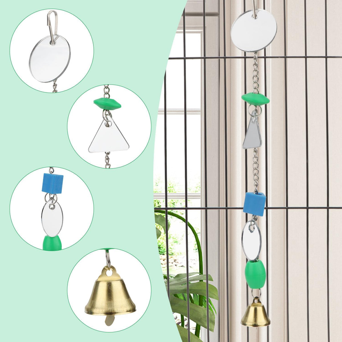 Hypeety Pet Bird Mirror with Bell Interactive Parrot Toy for Parrot Macaw African Greys Budgies