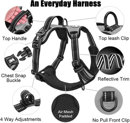 PoyPet No Pull Dog Harness, Reflective Comfortable Vest Harness with Front & Back 2 Leash