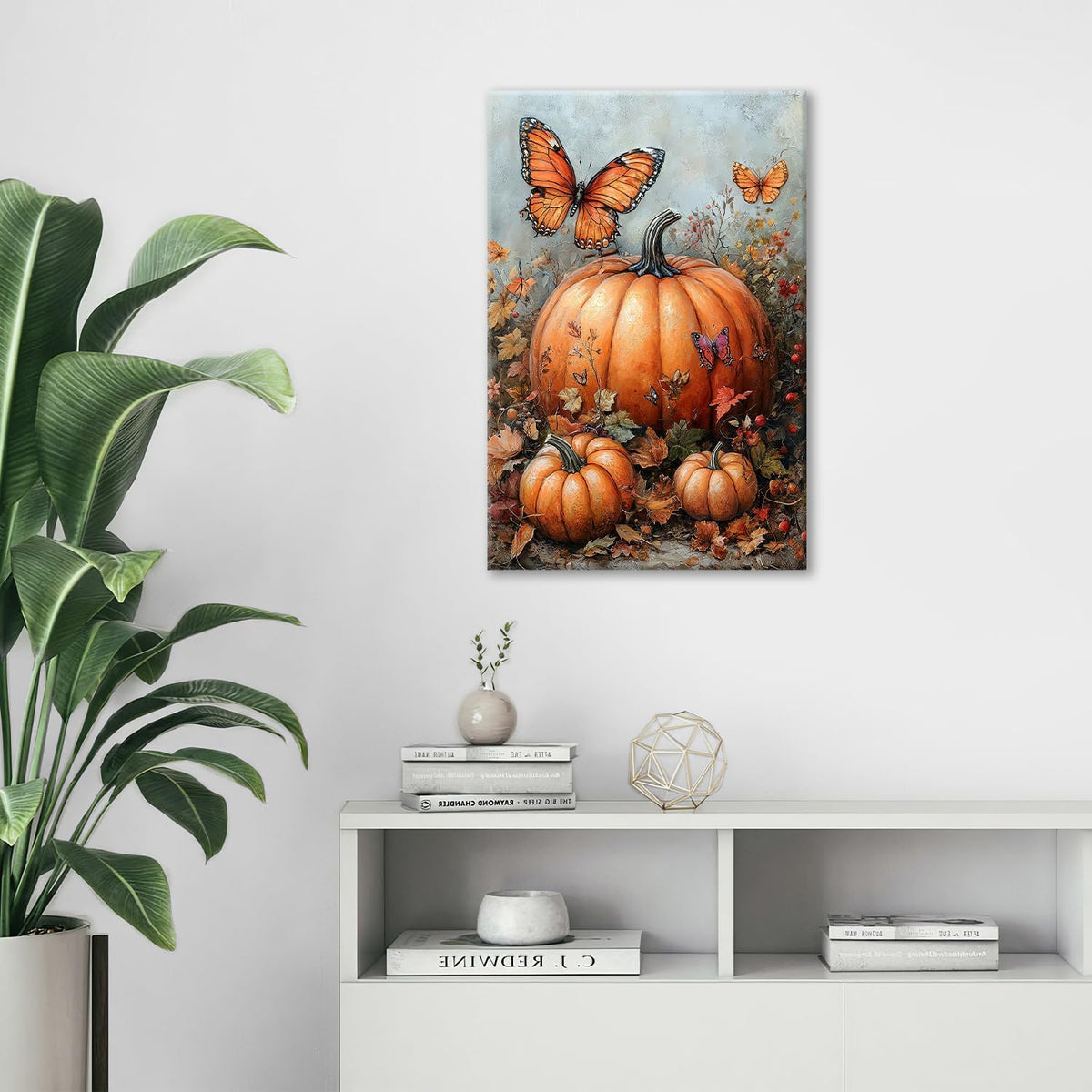 Fall Pumpkin Pictures Wall Art, Rustic Thanksgiving Bathroom Wall Decor, Farmhouse Autumn Butterfly