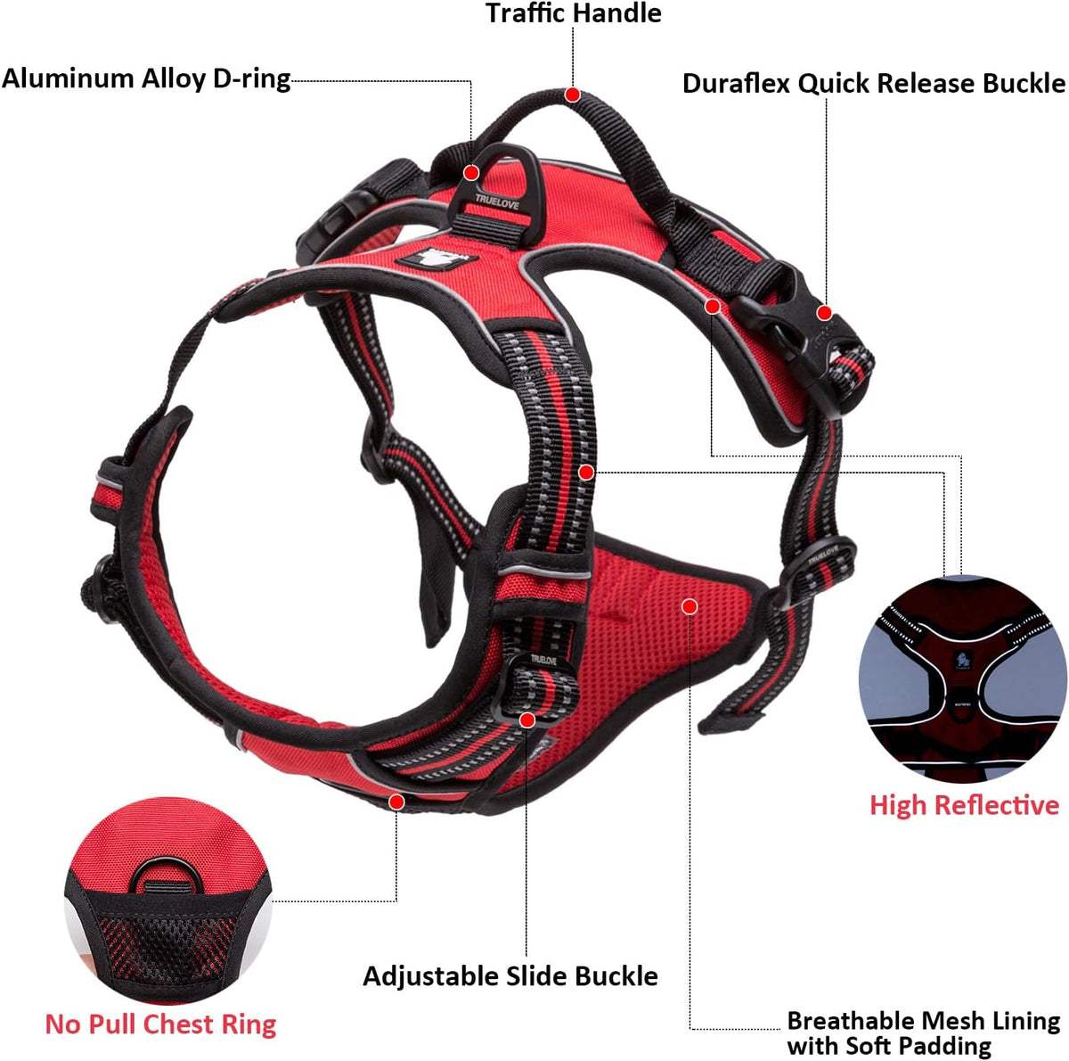 TRUE LOVE Truelove Adjustable No-Pull Dog Harness Reflective Pup Vest Harnesses Comfortable Control
